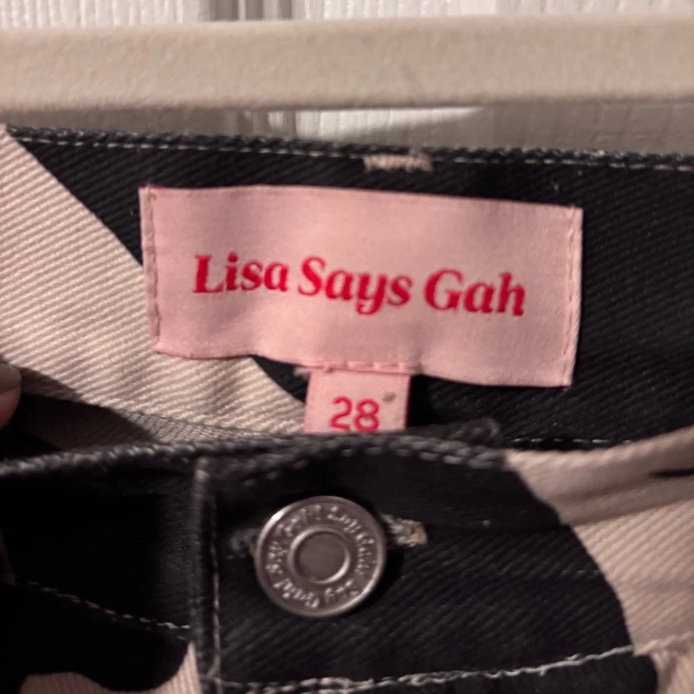 Lisa Says Gah Black and Cream Cow Print Pants - Picture 3 of 3